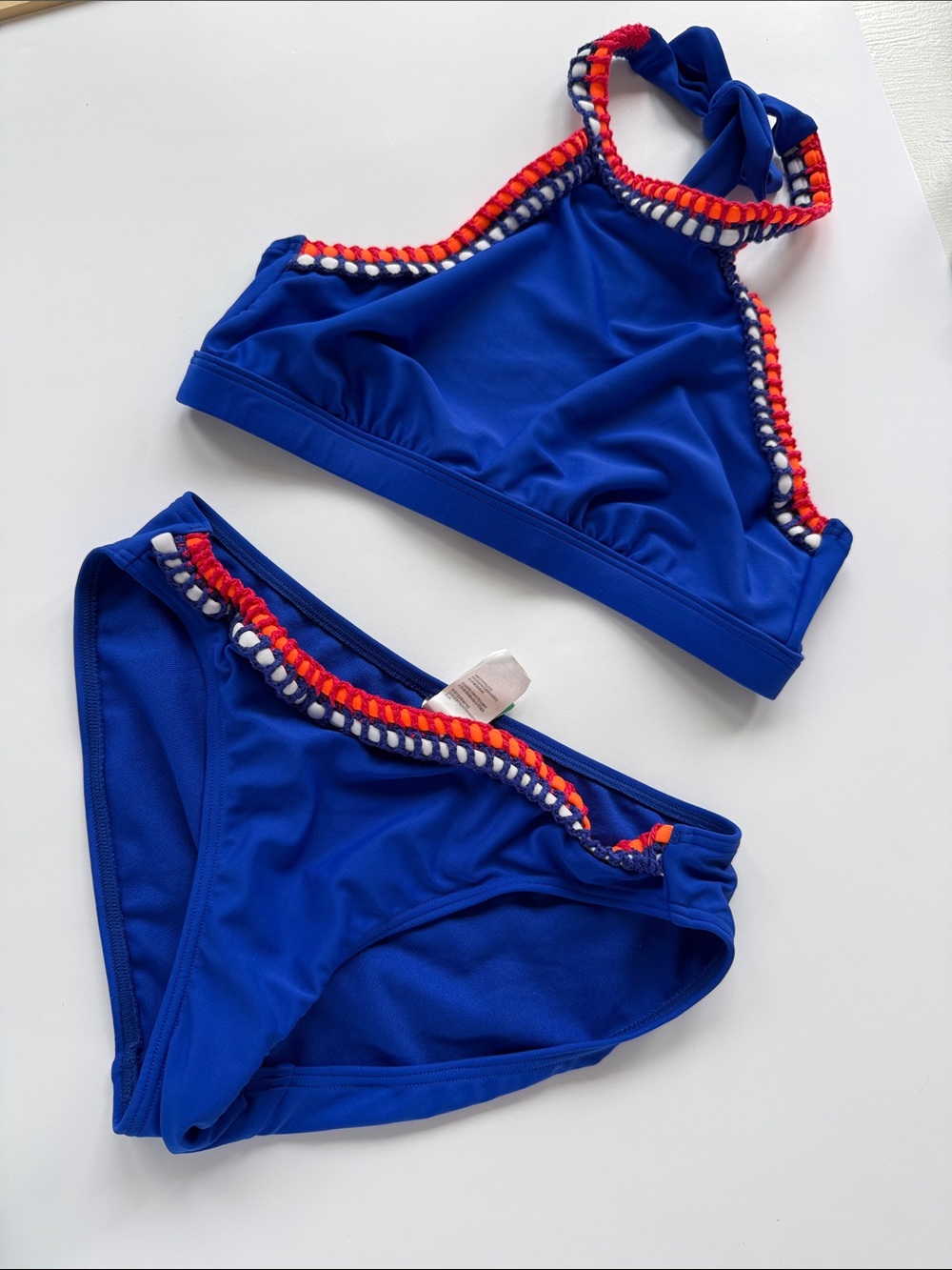 Women's Royal Blue Halter Crochet-Trim Bikini Set